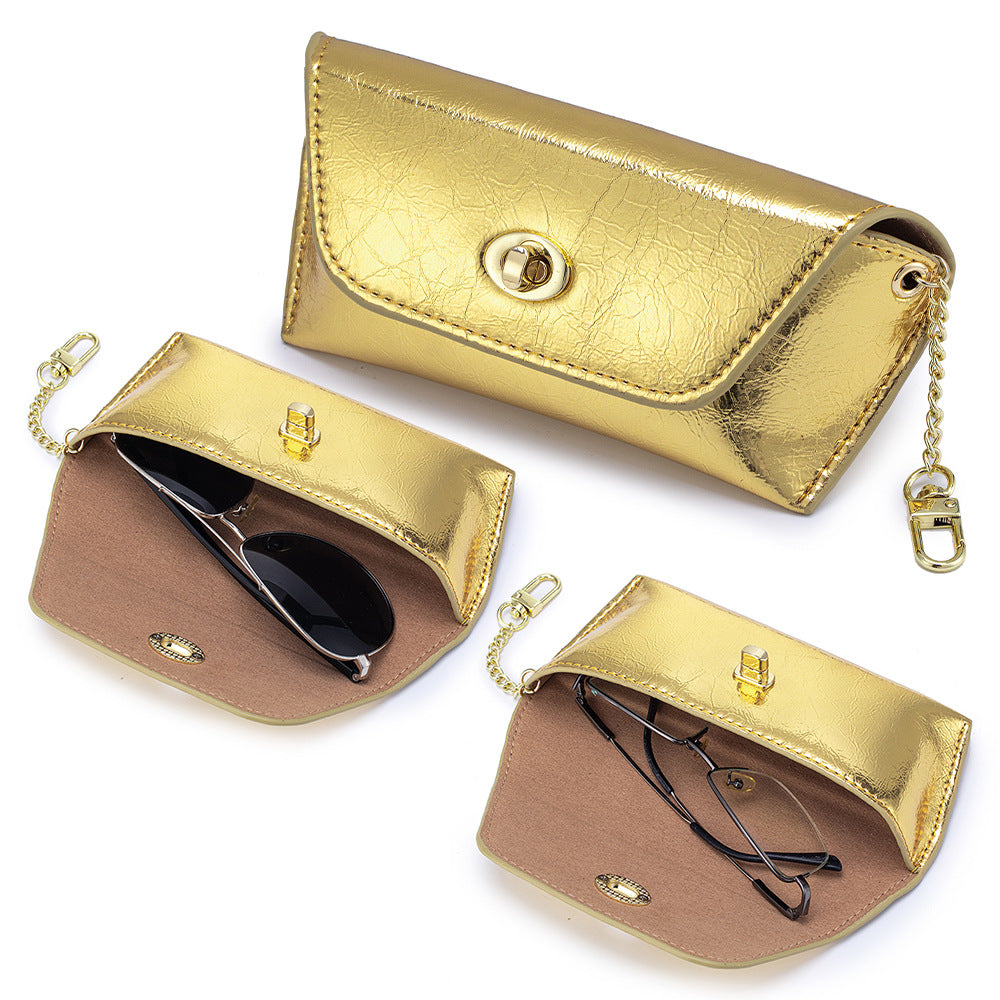 Top Grain Leather Cracked Texture Sunglasses Case Portable N6G095