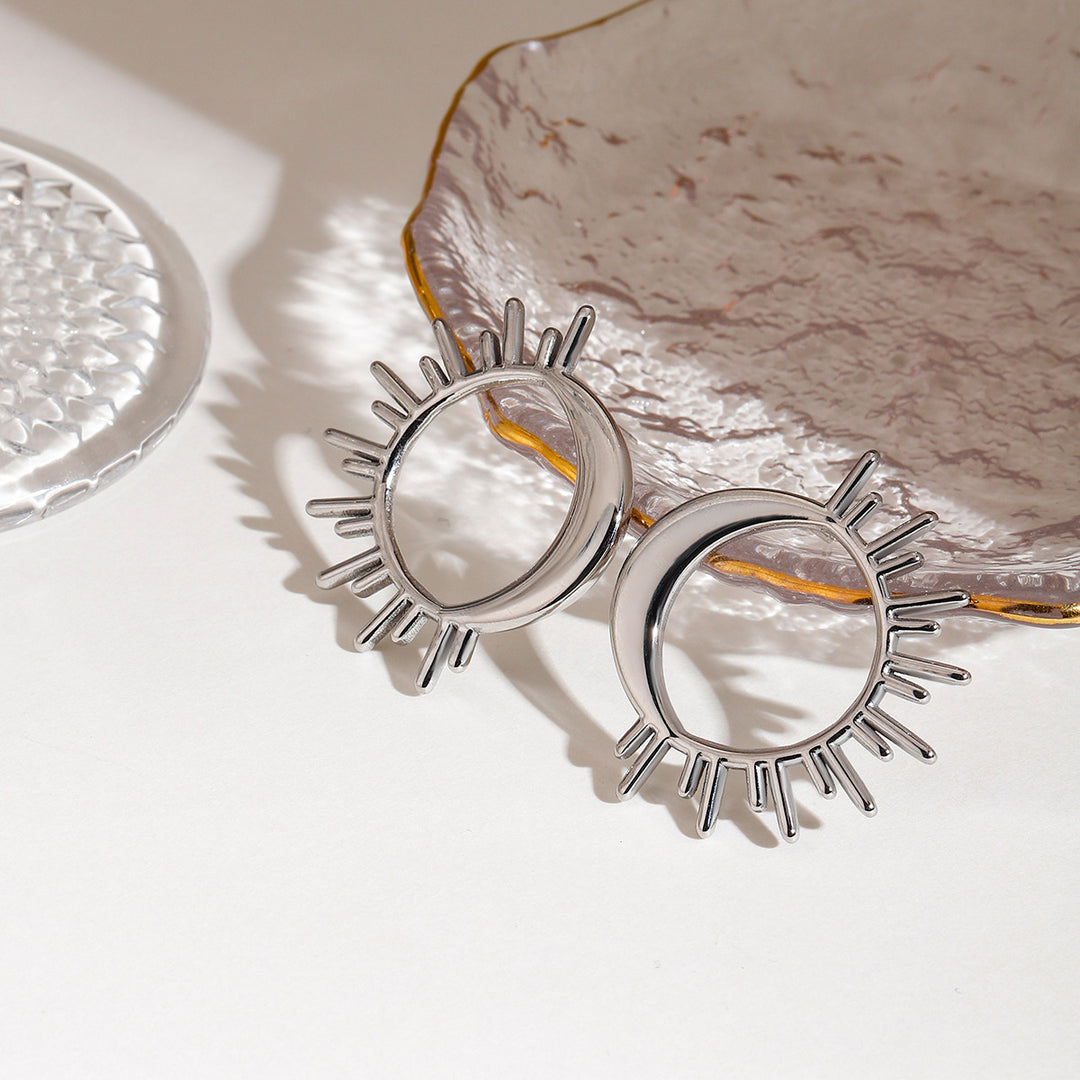Sun Moon Studs Steel Gold Plated   S5P146