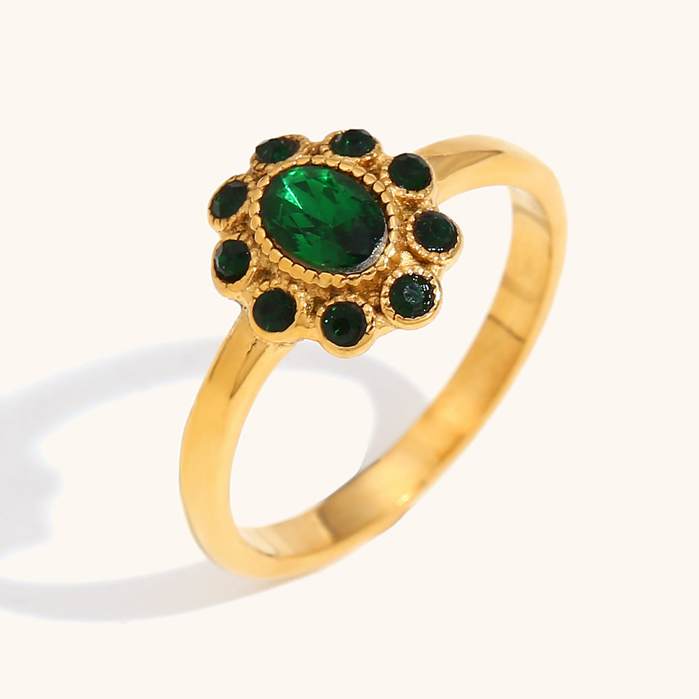 Full Zircon Skirt-Edge Ring 18K Gold Stainless Steel N6H179