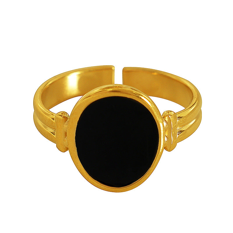 Black Drip Ring French Minimalist Adjustable Steel  S5P046