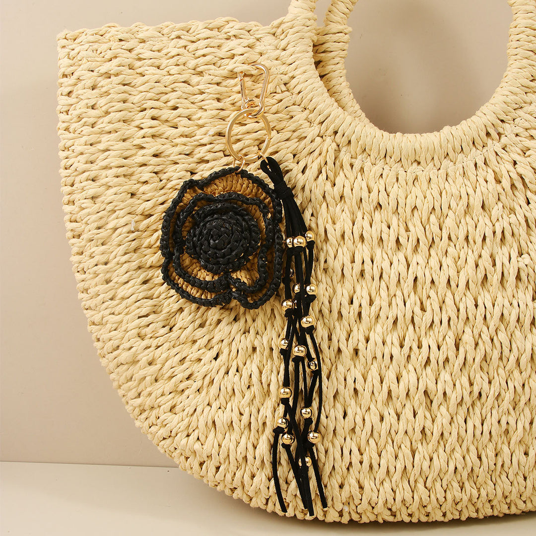 Raffia 3D Flower Tassel Bag Charm Handwoven Keychain N6G065