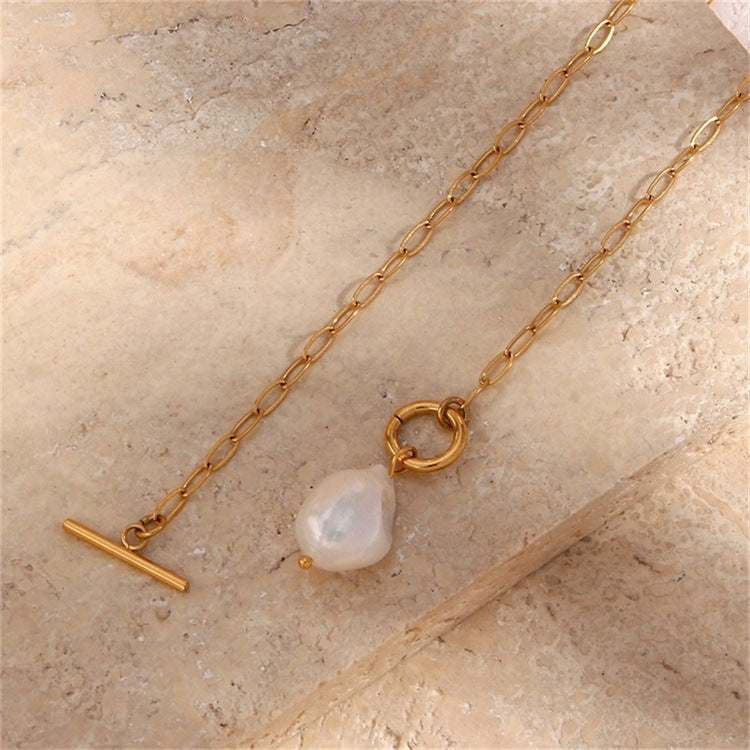 Baroque Freshwater Pearl Cross Chain Necklace N6H169