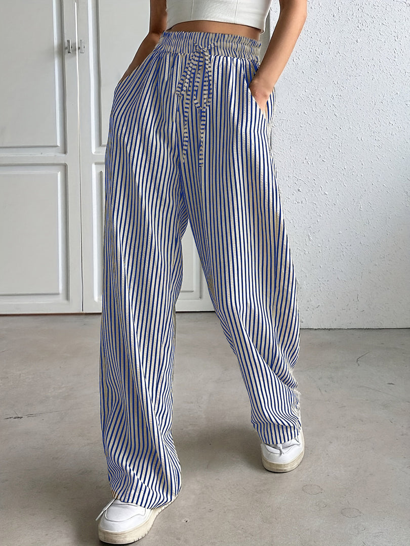 Striped Relaxed Fit Drawstring Pants Women N6D148