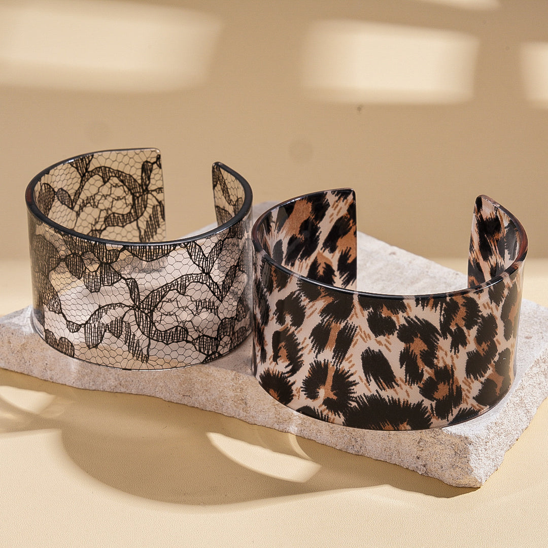 Acrylic Leopard Print Geometric Open Cuff Bangle N6F284