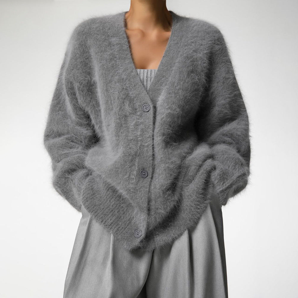 Faux Fur Cardigan V Neck Mid Weight N5Z404