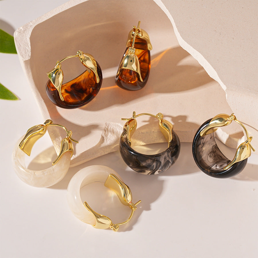 Resin Hoop Earrings Vintage U Shape Geometric Drip N6F078