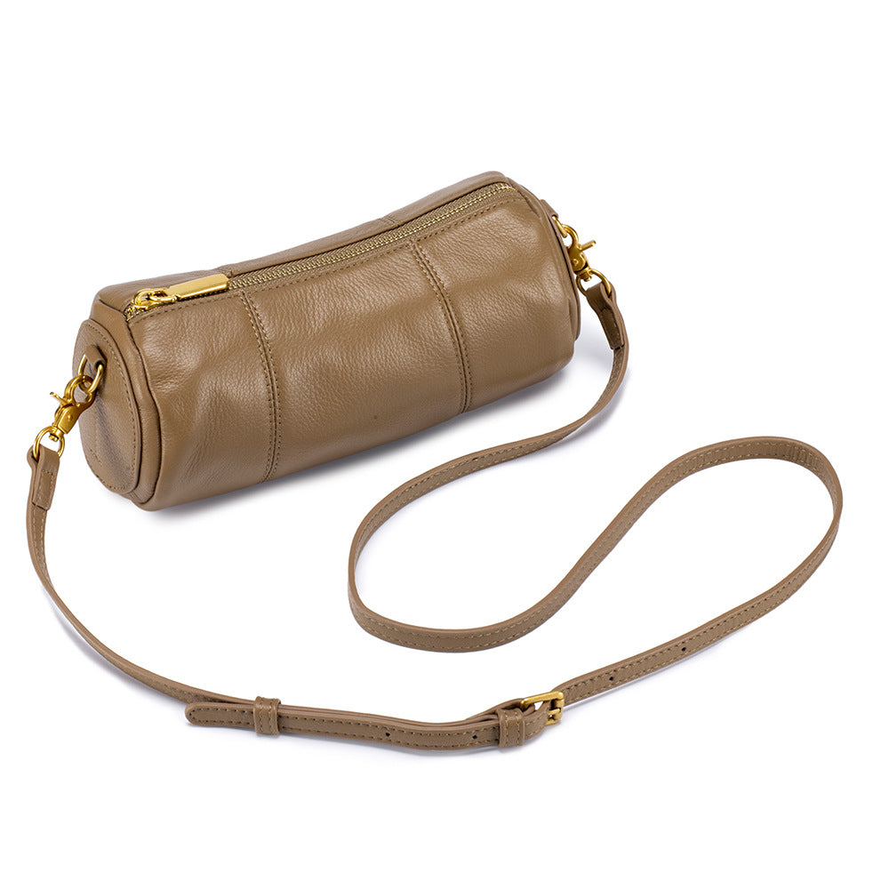 Vintage Genuine Leather Barrel Bag Shoulder Crossbody N6F158