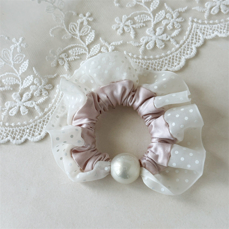 Polka Dot Pearl Mini Scrunchie High Elasticity Women N6H186