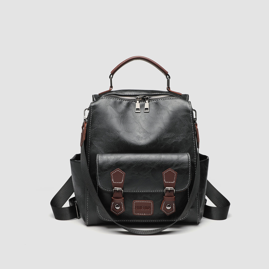 Vintage PU Backpack Large Capacity Travel Student N6F165