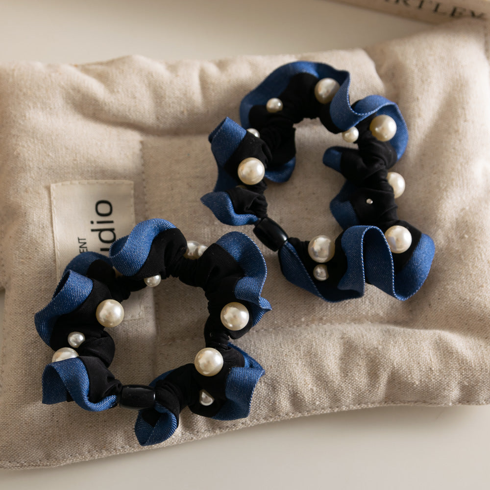 Polka Dot Pearl Mini Scrunchie High Elasticity Women N6H188