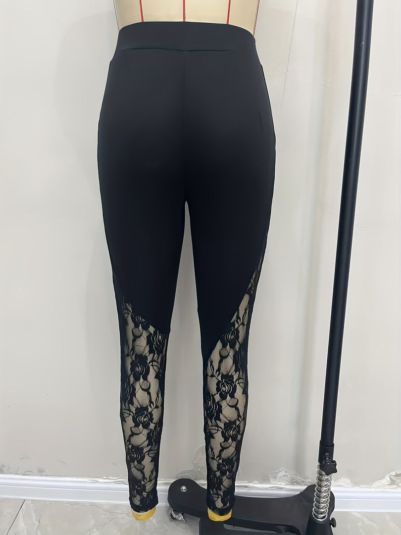 Lace Panel High Waist Shapewear Leggings Plus Size N6F232