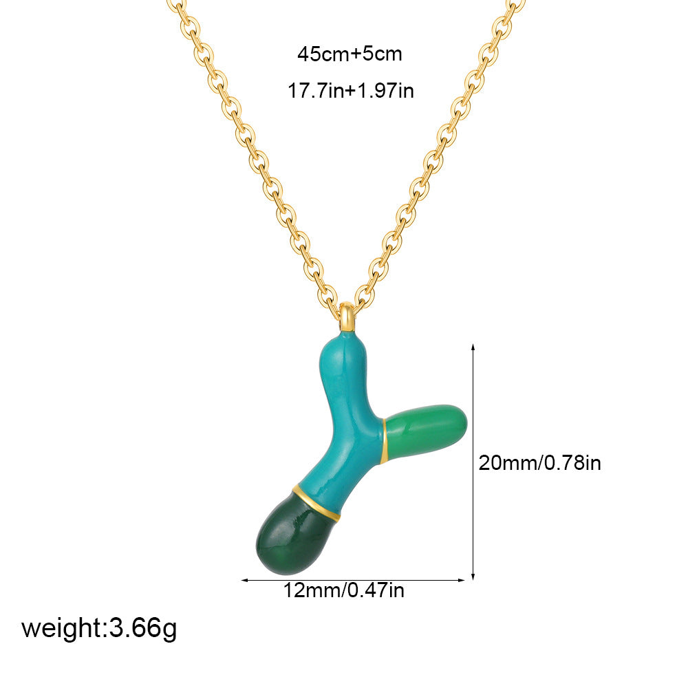 Alphabet Enamel Capsule Necklace Steel Gradient Color S5P234
