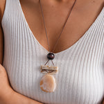 Load image into Gallery viewer, Leather Cord Ombré Resin Geometric Drop Necklace N6H141
