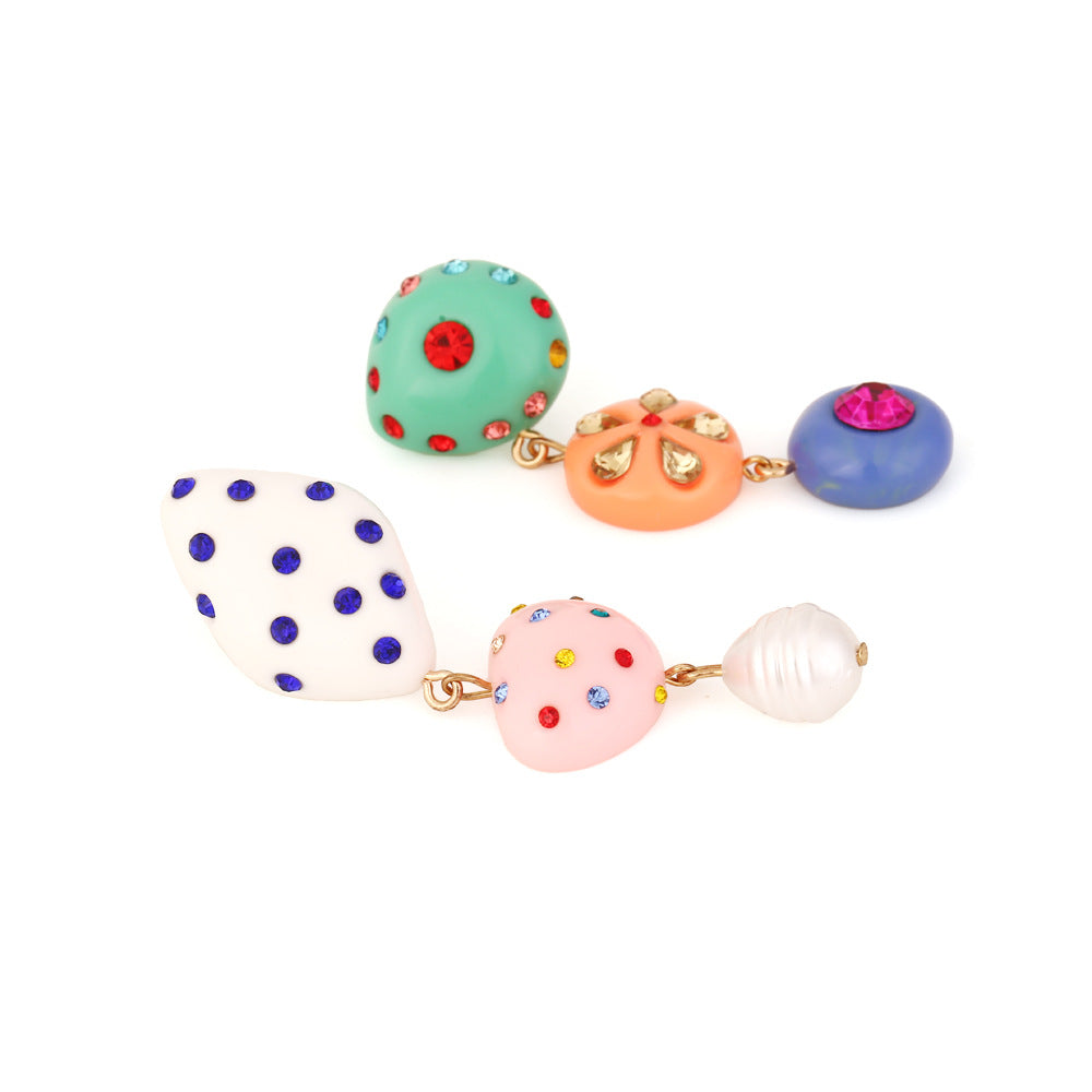 Asymmetrical Candy Resin Drop Earrings Rhinestone S5P166