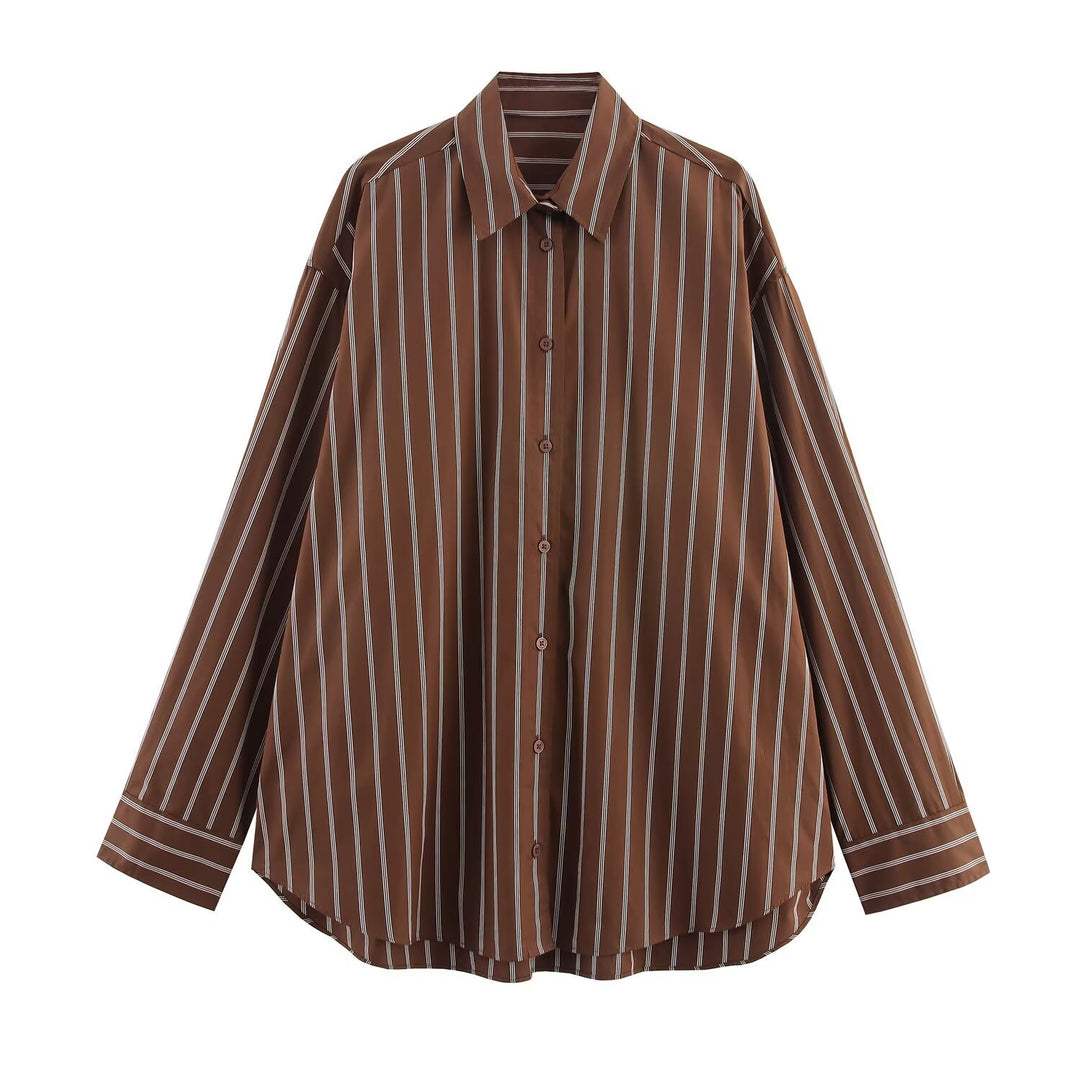 Striped Loose Collared Shirt Women N6C101