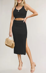 Load image into Gallery viewer, Cropped Tank Slit Maxi Set Diamond Quilt Lightweight N5Z383
