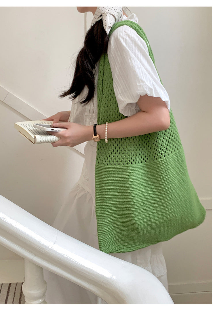 Retro Knit Large Capacity Tote Bag Women N6C057