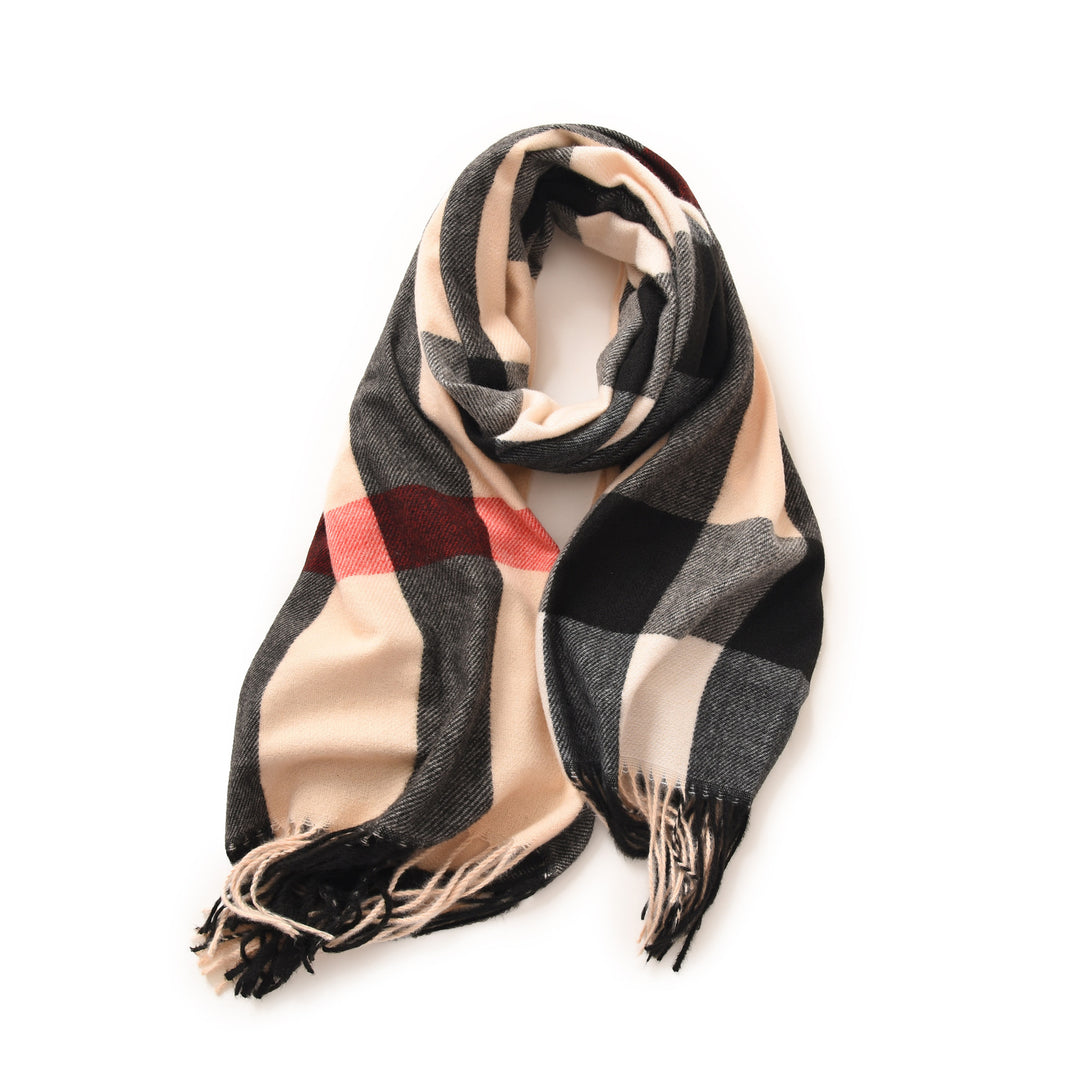 Check Print Faux Cashmere Wrap with Fringe  M5A224