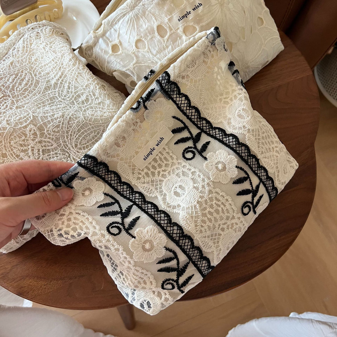 Lace Embroidered Mesh Makeup Bag Floral Storage Pouch N6F106