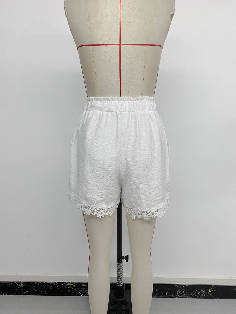 Vacation Drawstring Waist Ruffle Trim Shorts Women N6C258