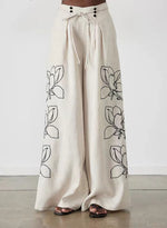 Load image into Gallery viewer, Embroidered Linen Wide Leg Pants Suit Women N6F188