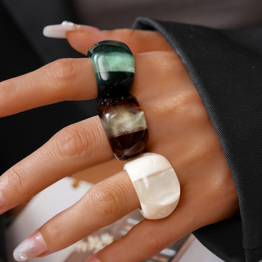 Vintage Candy Resin Oval Geometric Ring Women N6H095