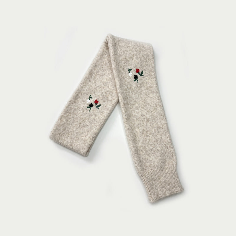 Womens Double Layer Rose Embroidered Knit Scarf N6K229