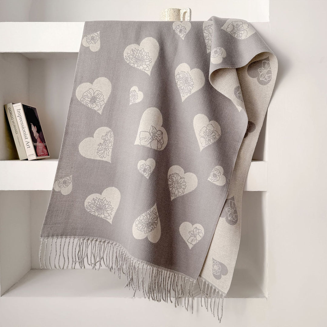 Double-Sided Jacquard Heart Flower Scarf Shawl Women N6H245