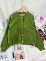 Load image into Gallery viewer, Faux Mink Pearl Button Cardigan Round Neck N6G141