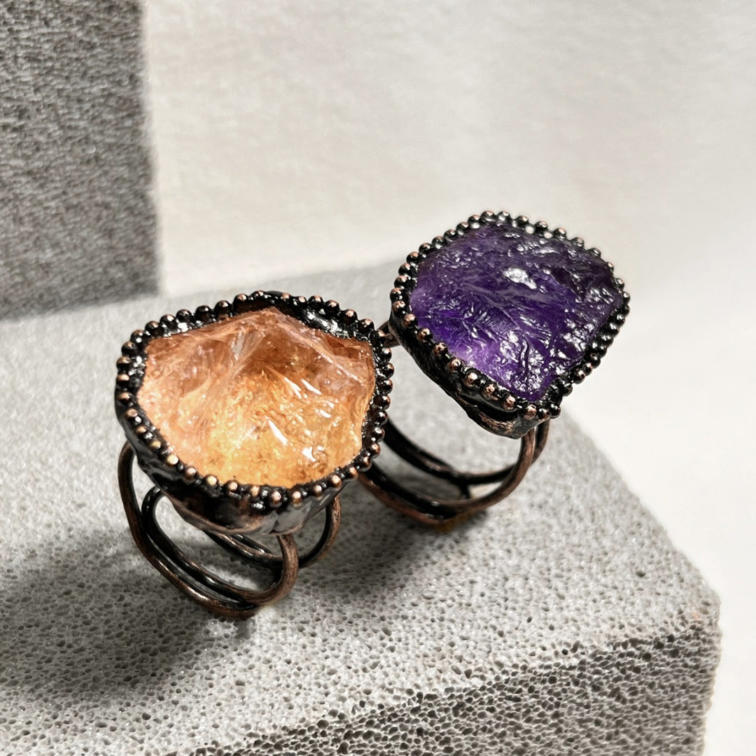 Antique Amethyst Citrine Adjustable Ring Copper S5P187