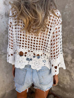 Load image into Gallery viewer, Crochet Hollow Knit Cover-Up V-Neck Tie N6G270