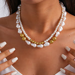 Load image into Gallery viewer, Vintage Double Layer Pearl Beaded Geometric Choker N6H147