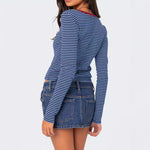Load image into Gallery viewer, StripedButton Knit T-Shirt MidLight Blue N5A160
