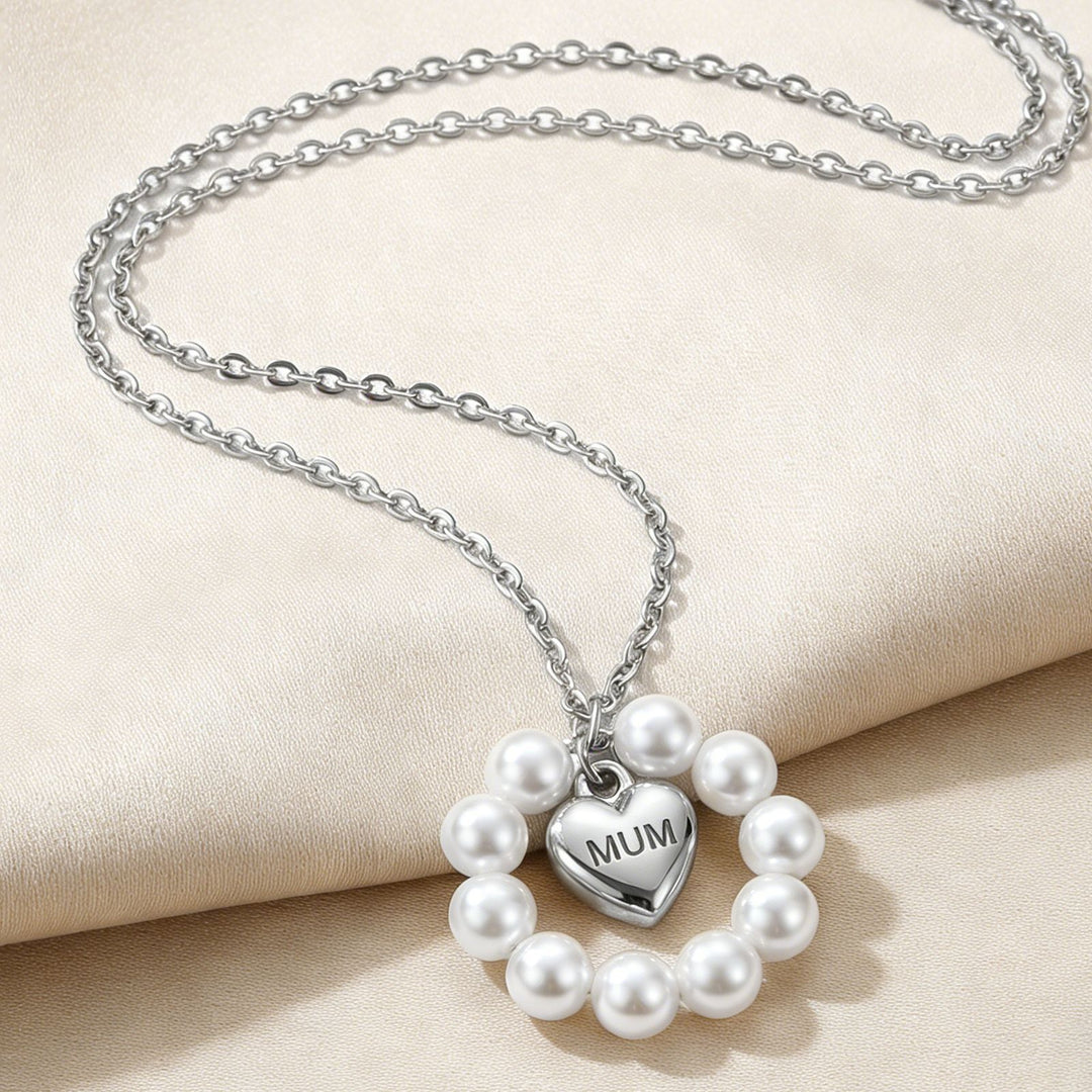 Pearl Heart Ring MUM Pendant Necklace Women N6D526