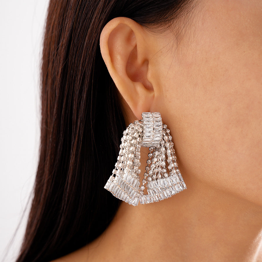 Bow Fringe Earrings Copper Prong-Set Crystals S5P150
