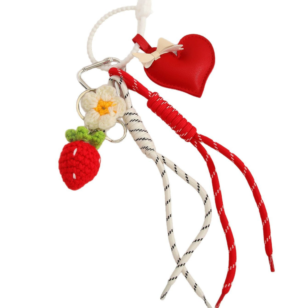 Heart Bow Strawberry Woven Rope Bag Charm Keychain  S5P939