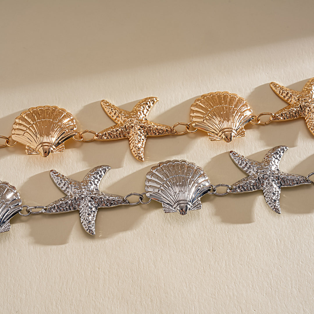 Pleated Metal Starfish Shell Waist Chain Necklace N6H136