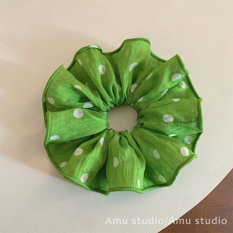 Green White Polka Dot Scrunchie Summer Fresh Hair Tie N6F138