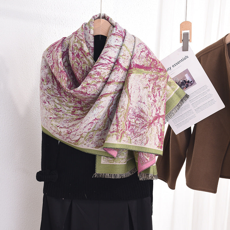 Rural Landscape Tree Print Faux Cashmere Shawl  M5A244