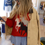 Load image into Gallery viewer, Animal Jacquard Relaxed Sweater Mid Heavy Red N5Z995
