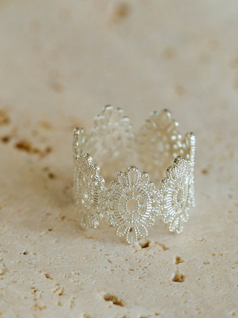 Lace Diamond Adjustable Silver Ring Women N6C002