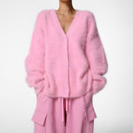 Load image into Gallery viewer, Faux Fur Cardigan V Neck Mid Weight N5Z404