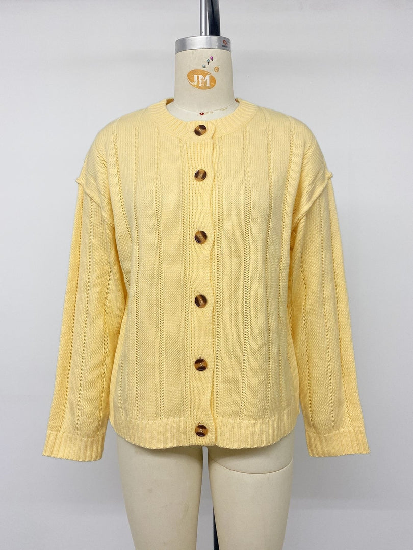 Fresh Solid Ribbed Button Cardigan Sweater Women N6H299