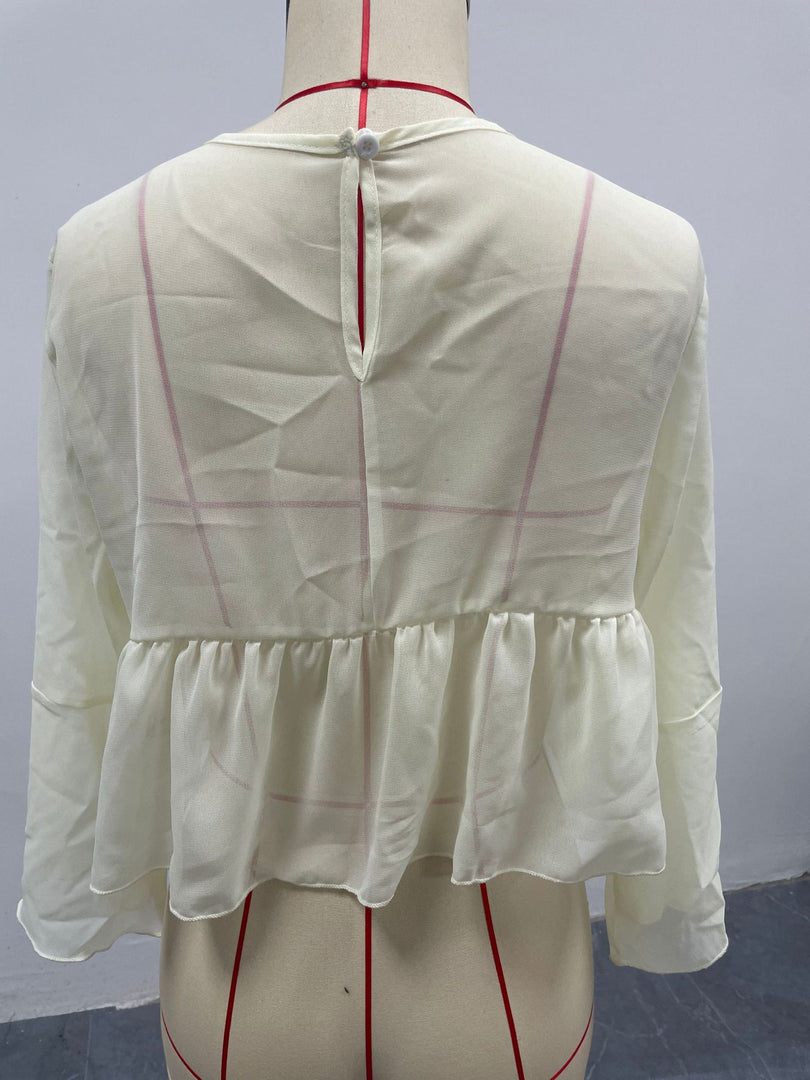 Ruffle Hem Chiffon Blouse Women N6D132
