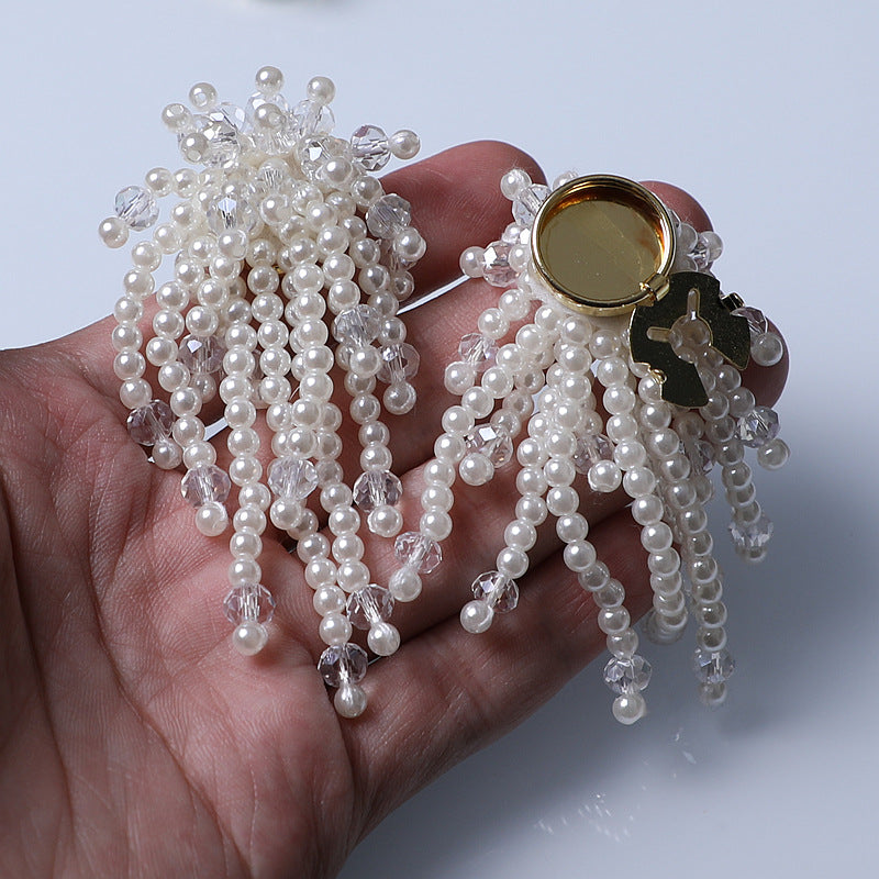 Crystal Lotus Pearl Shirt Cuff Cover Beaded Button N6G122