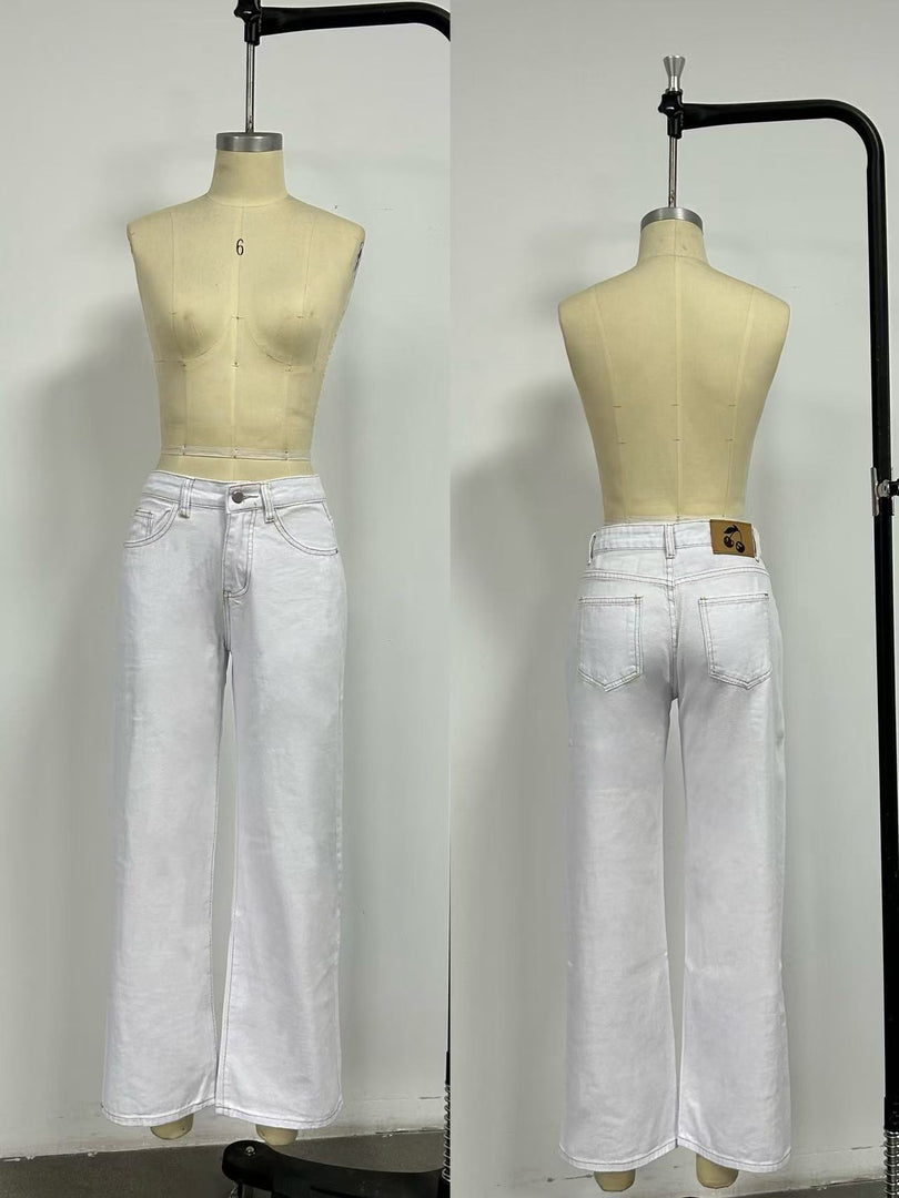 Relaxed Wide Leg Straight Fit Denim Jeans Women N6D162