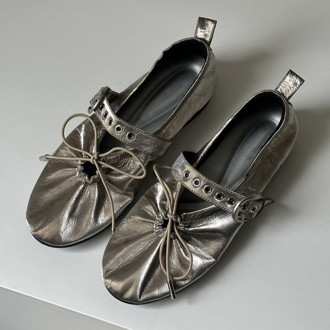 Ruffle Bow Mary Jane Shoes Round Toe Chunky Heel N6G245