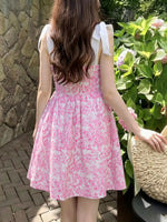 Load image into Gallery viewer, Pink Floral French Ruffle Tie Detail Maxi Dress Women N6D144