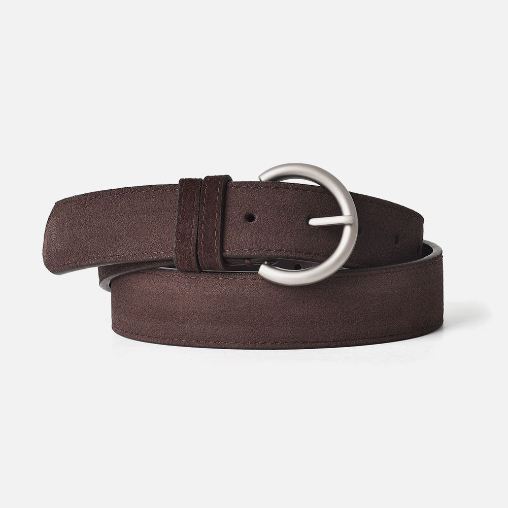 Matte Prong Buckle Genuine Leather Belt Women N6H325