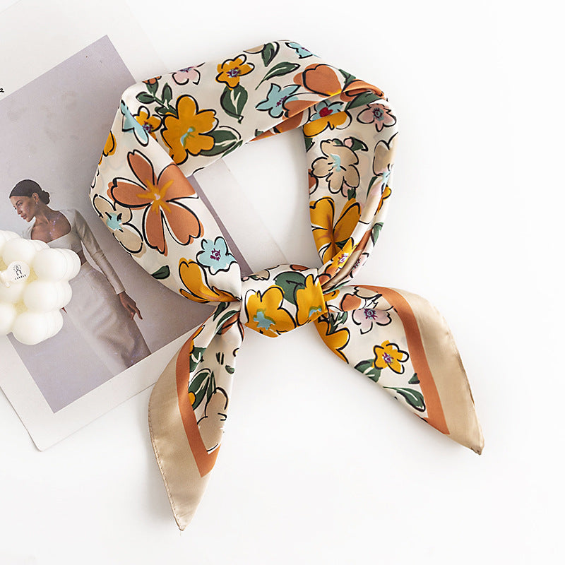 Floral Print Faux Silk Square Scarf  M5A245